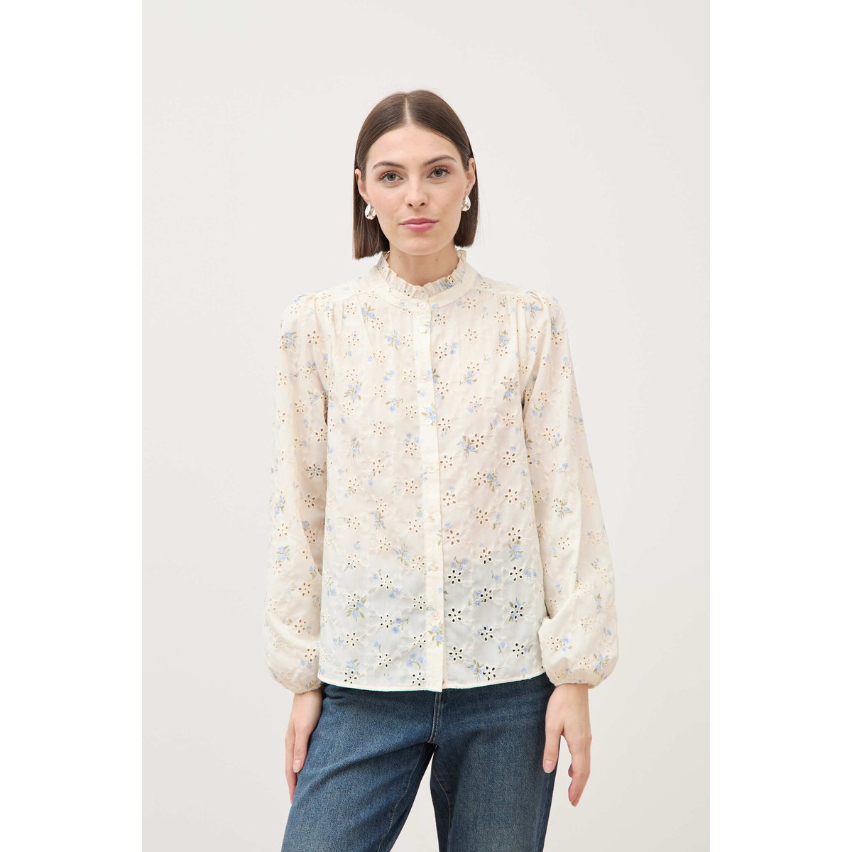 Chemise manches longues col mao bleu, BONOBO