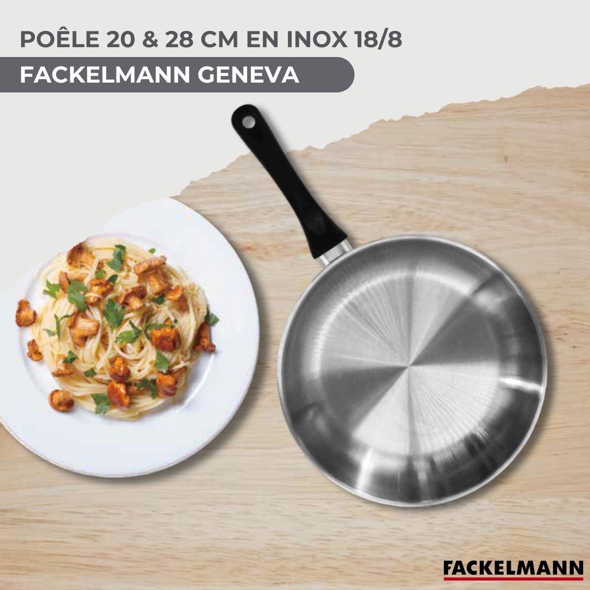 Set 2 poêles 20 et en inox et 6 ustensiles GENEVA inox|noir, FACKELMANN