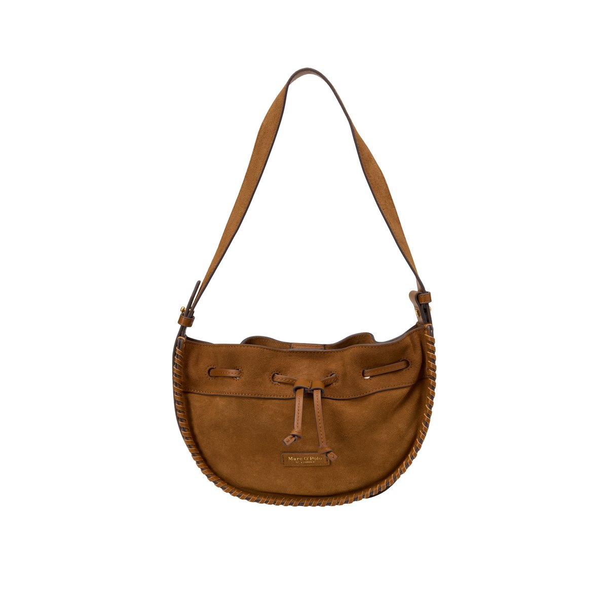 Sac à bandoulière small en cuir velours doux cognac, MARC O'POLO