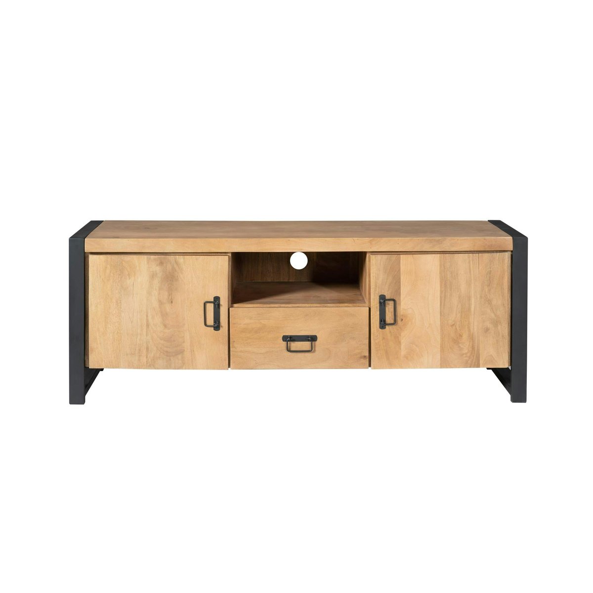 Meuble TV industriel 2 portes 1 tiroir 1 niche MILORA bois clair, PIER IMPORT