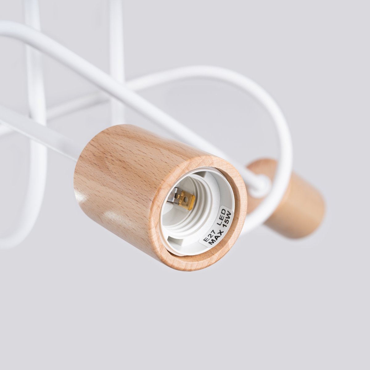 Lustre Acier Blanc/Bois Naturel E27 3 Ember blanc, EDEN