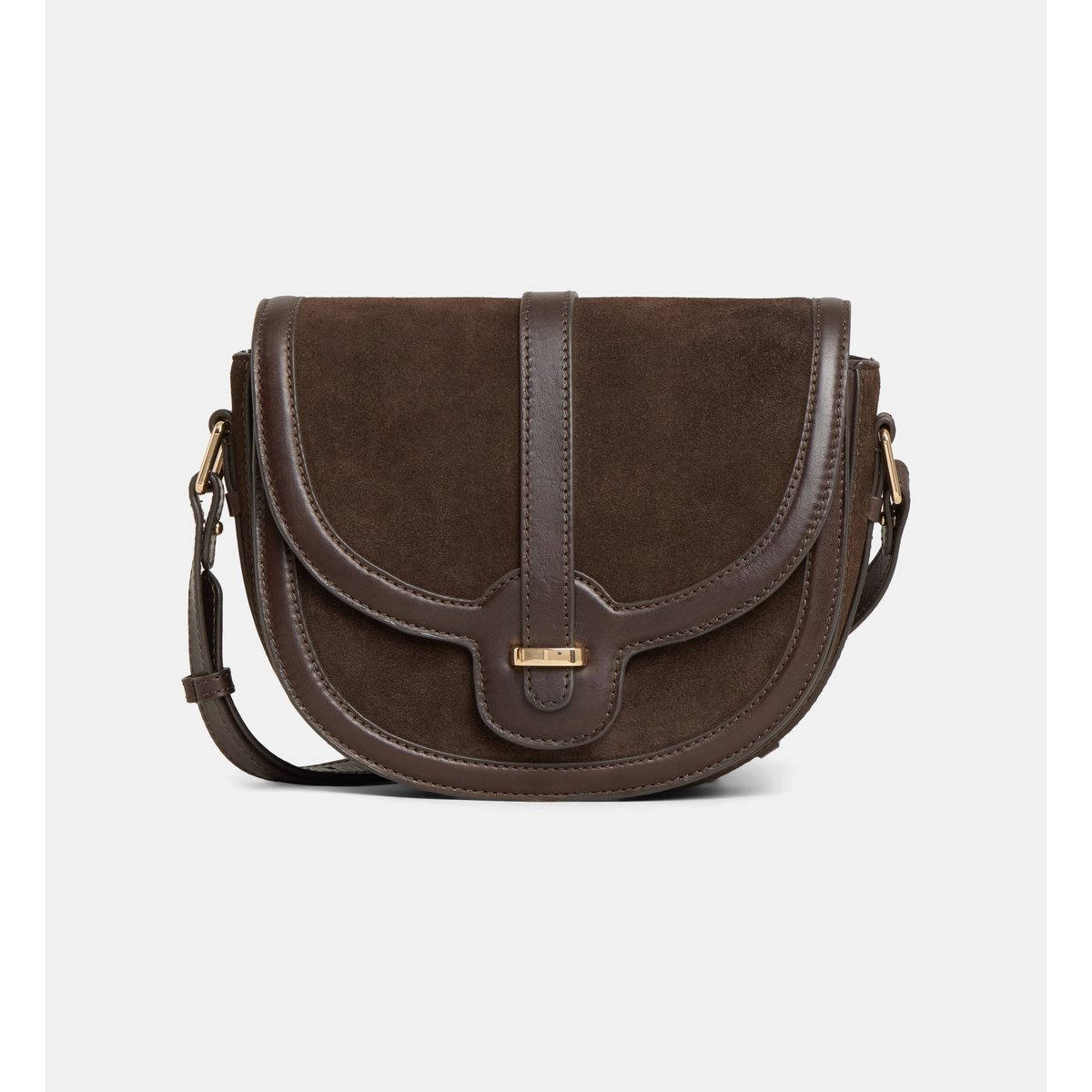 Sac à main apollina cuir suède et lisse marron chocolat, GALERIES LAFAYETTE