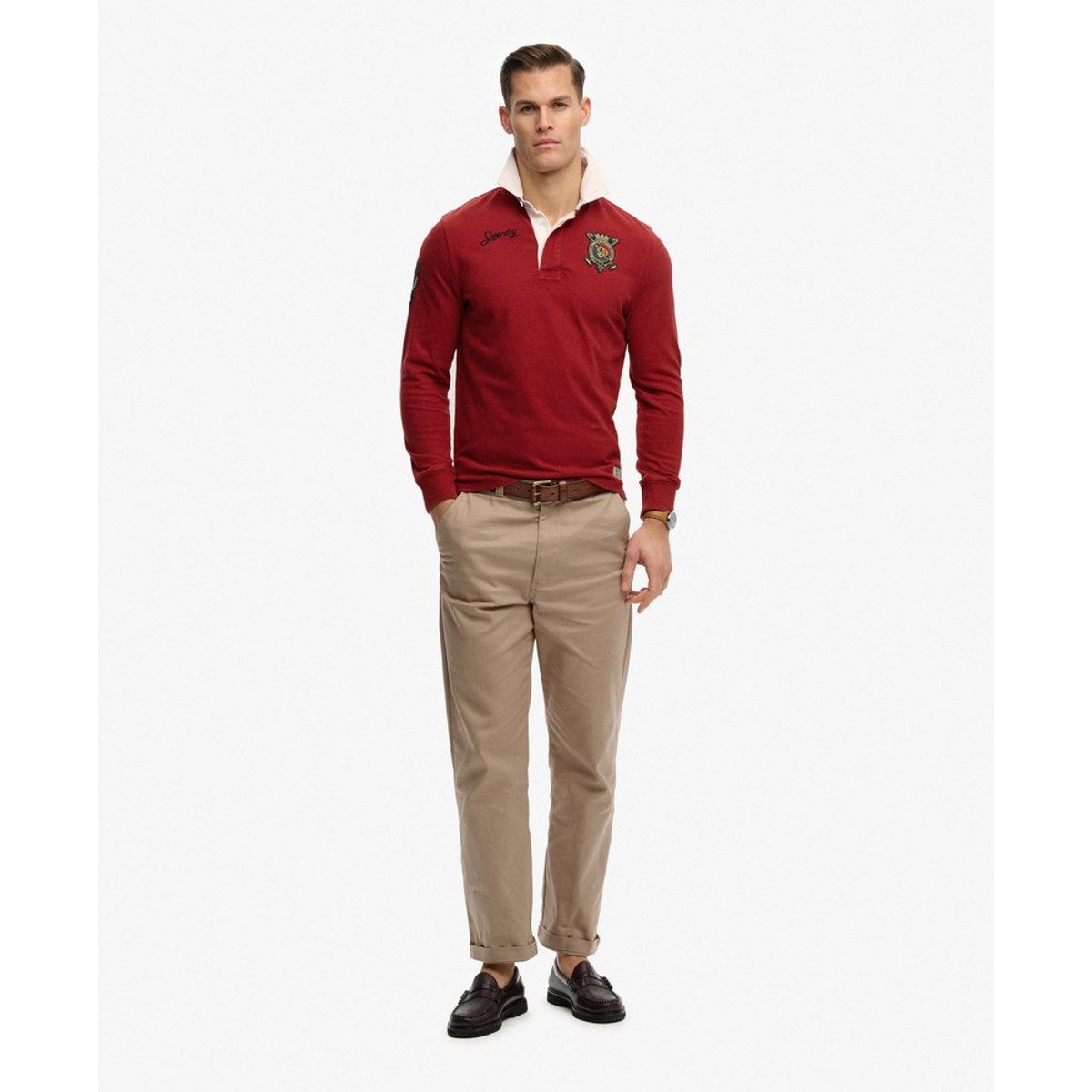 Haut de rugby à double emblème rouge prep, SUPERDRY