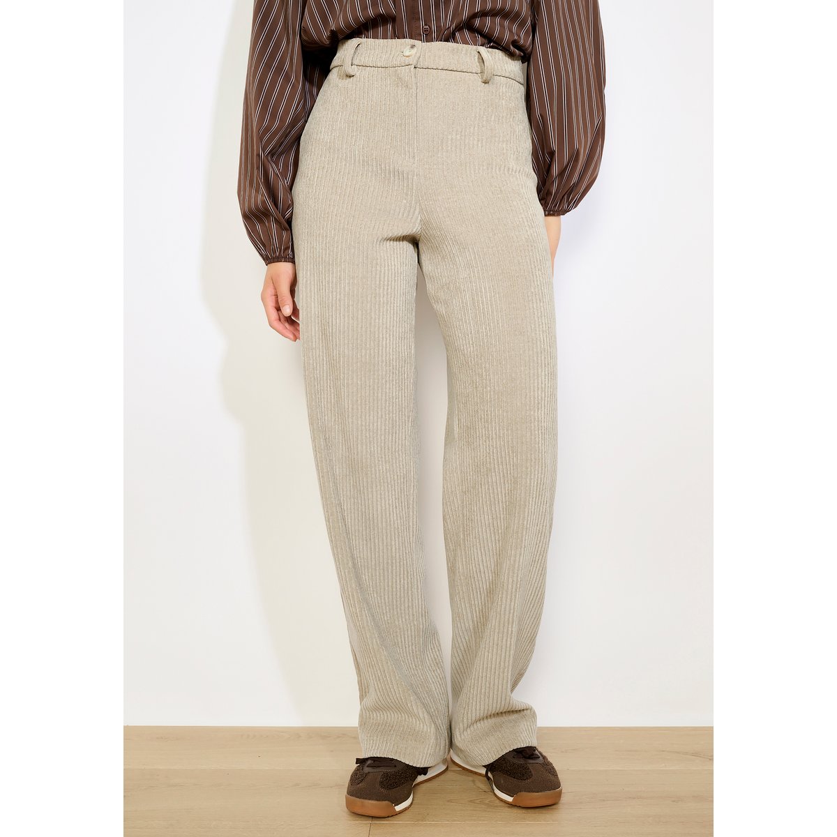 Pantalon en velours côtelé taupe, LOLALIZA