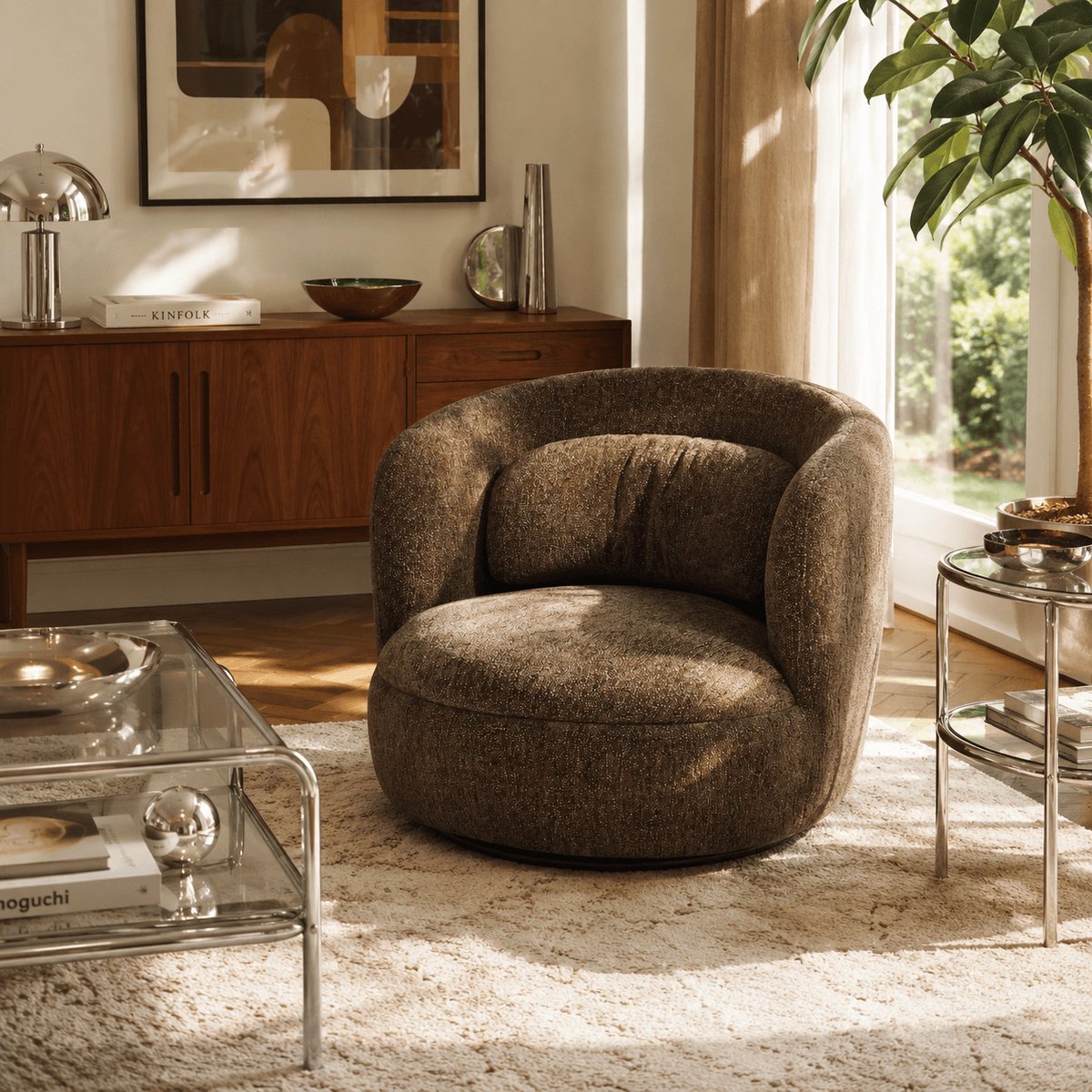 Fauteuil pivotant en tissu ANDER marron, SORELH