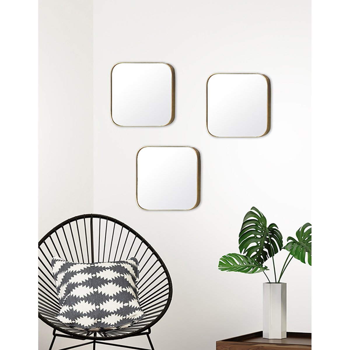 Miroir carré aux bords fins 30x30cm or, EMDE