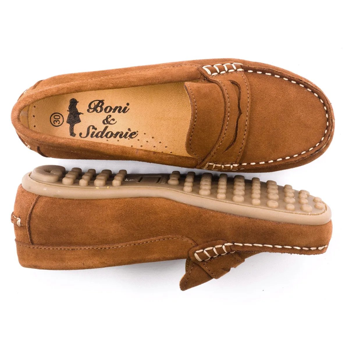 Mocassins en cuir pour enfant, classiques et élégants - BONI AMBROISE beige foncé, BONI&SIDONIE