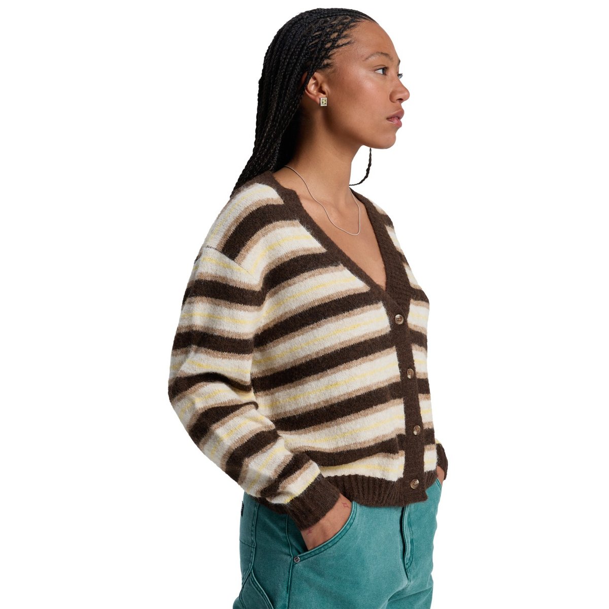 Gilet BUKIT CARDIGAN marron chocolate brown stripes, QUIKSILVER