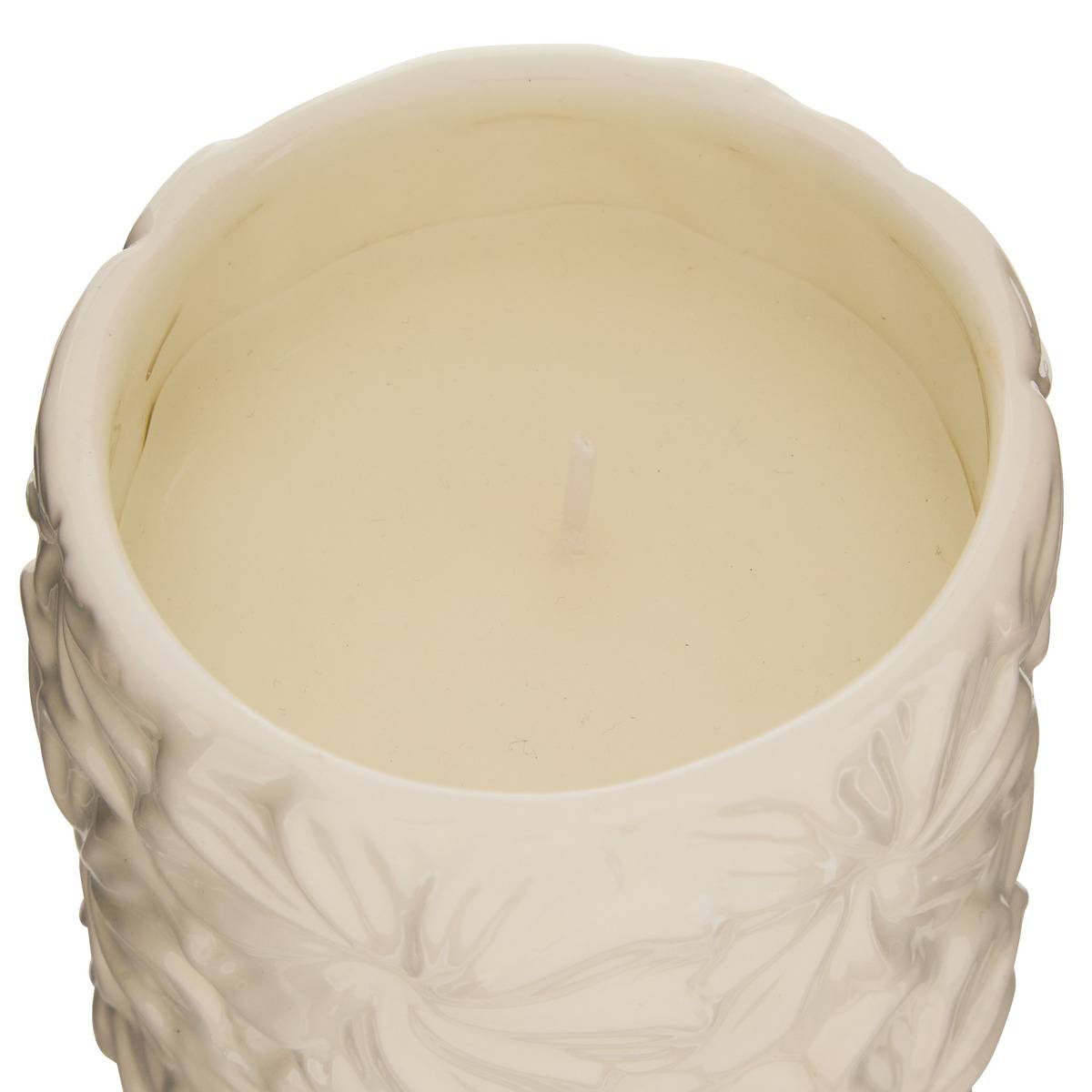 Bougie parfumée pot en céramique à relief FLEUR DE ROSE modèle b, ATMOSPHERA