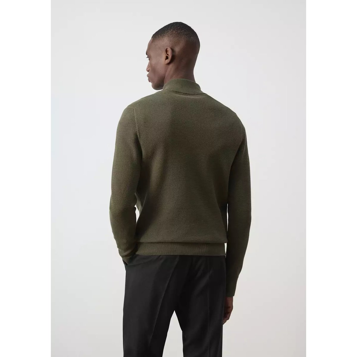 Pull-over maille fine fermeture Éclair olive, MANGO MAN