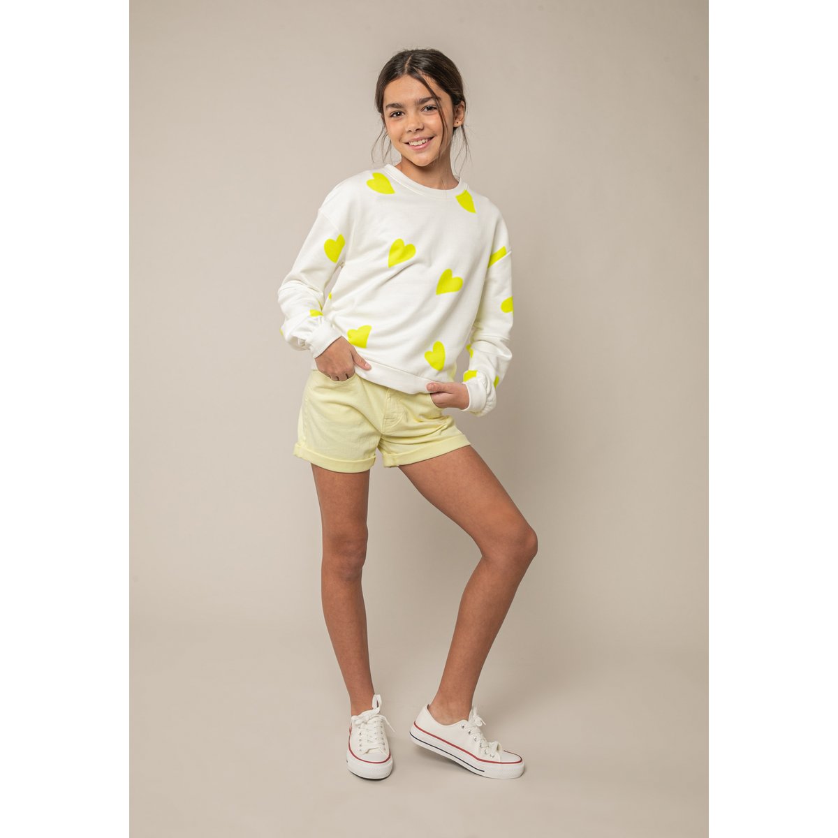 Sweat fille en coton doux MITSIE jaune fluo, DEELUXE