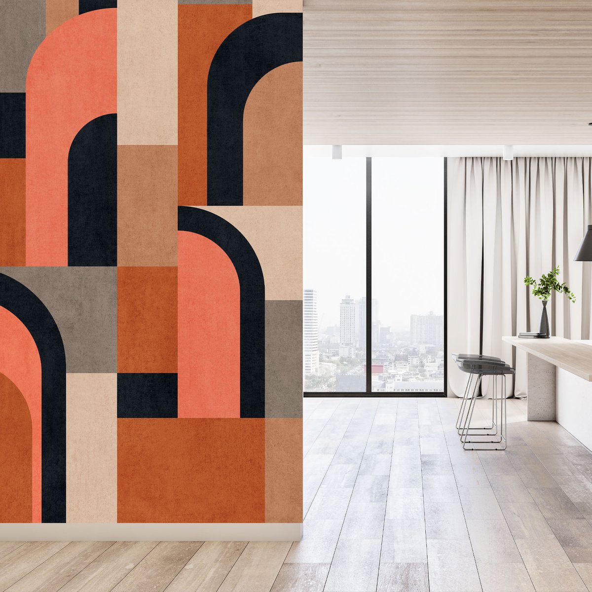 Papier peint graphique block color orange, HEXOA