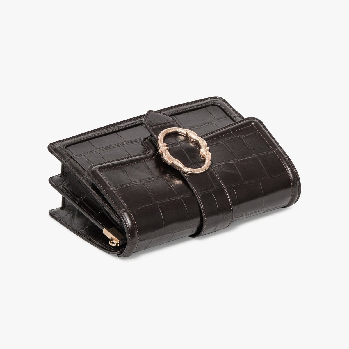 Sac À Main ELISEA crossbody boucle serpent marron fonce, BOCAGE