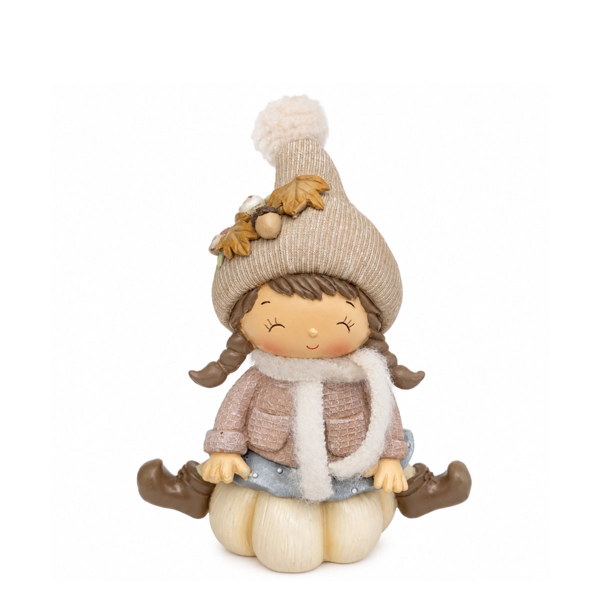 Figurine fillette assise de noël décorative artificielle H18 PUMPKIN beige, SIA