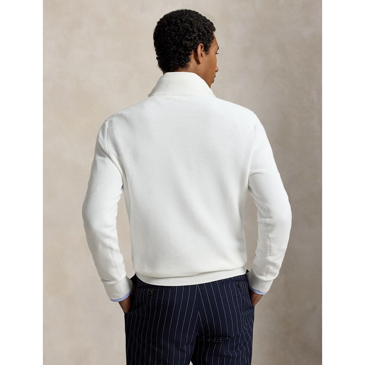 Camisola com meio fecho em piqué de algodão branco, POLO RALPH LAUREN