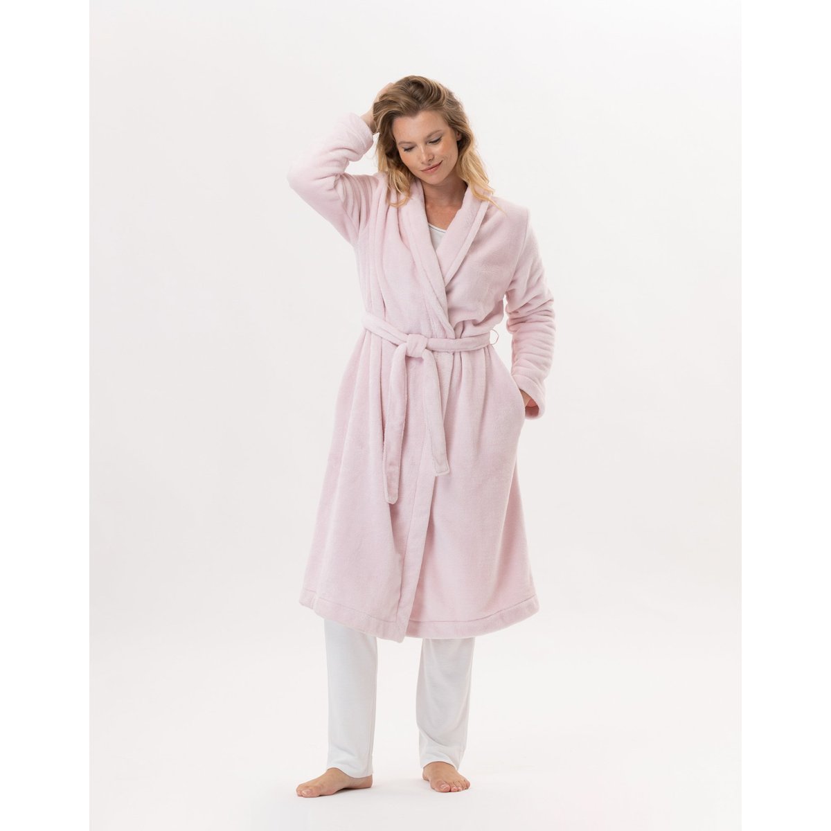 Peignoir en peluche flanelle ESSENTIEL H61B rose, LE CHAT