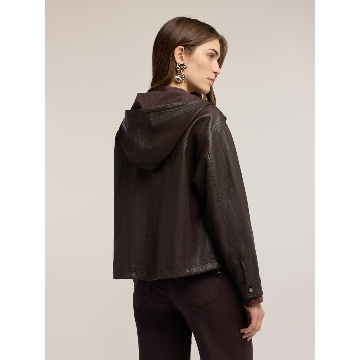Veste à capuche et zip marron, MOTIVI