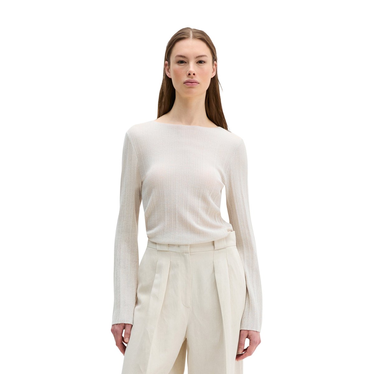 Pull en maille fine slim en noble mélange viscose-lin gris clair, MARC O'POLO