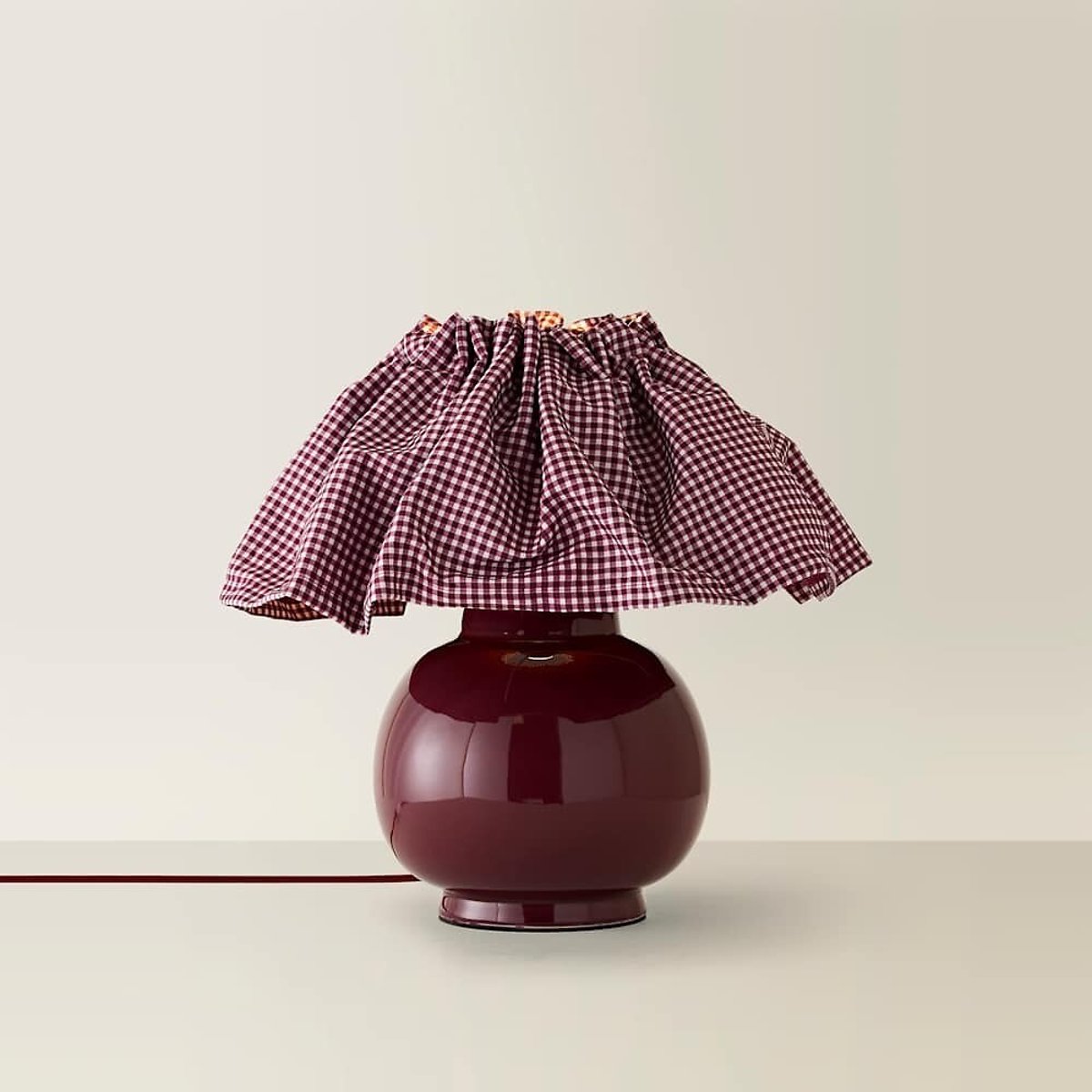 Arlo Ceramic Table Lamp with Gingham Pleat Shade burgundy, SO'HOME