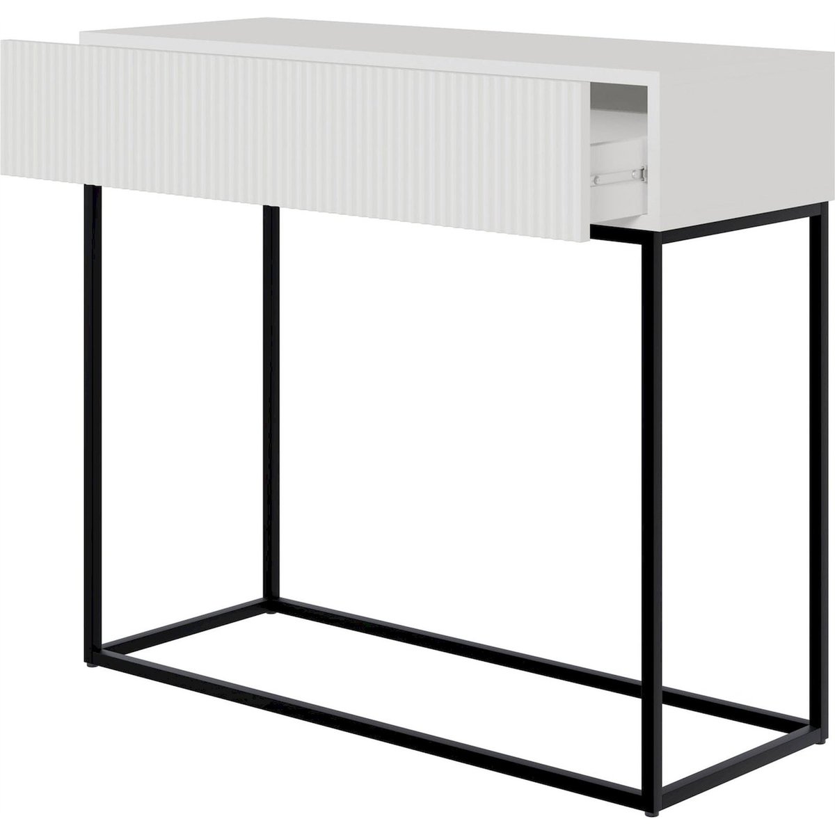 Console striée VELDIO avec tiroir blanc et noir, RECOLLECTION
