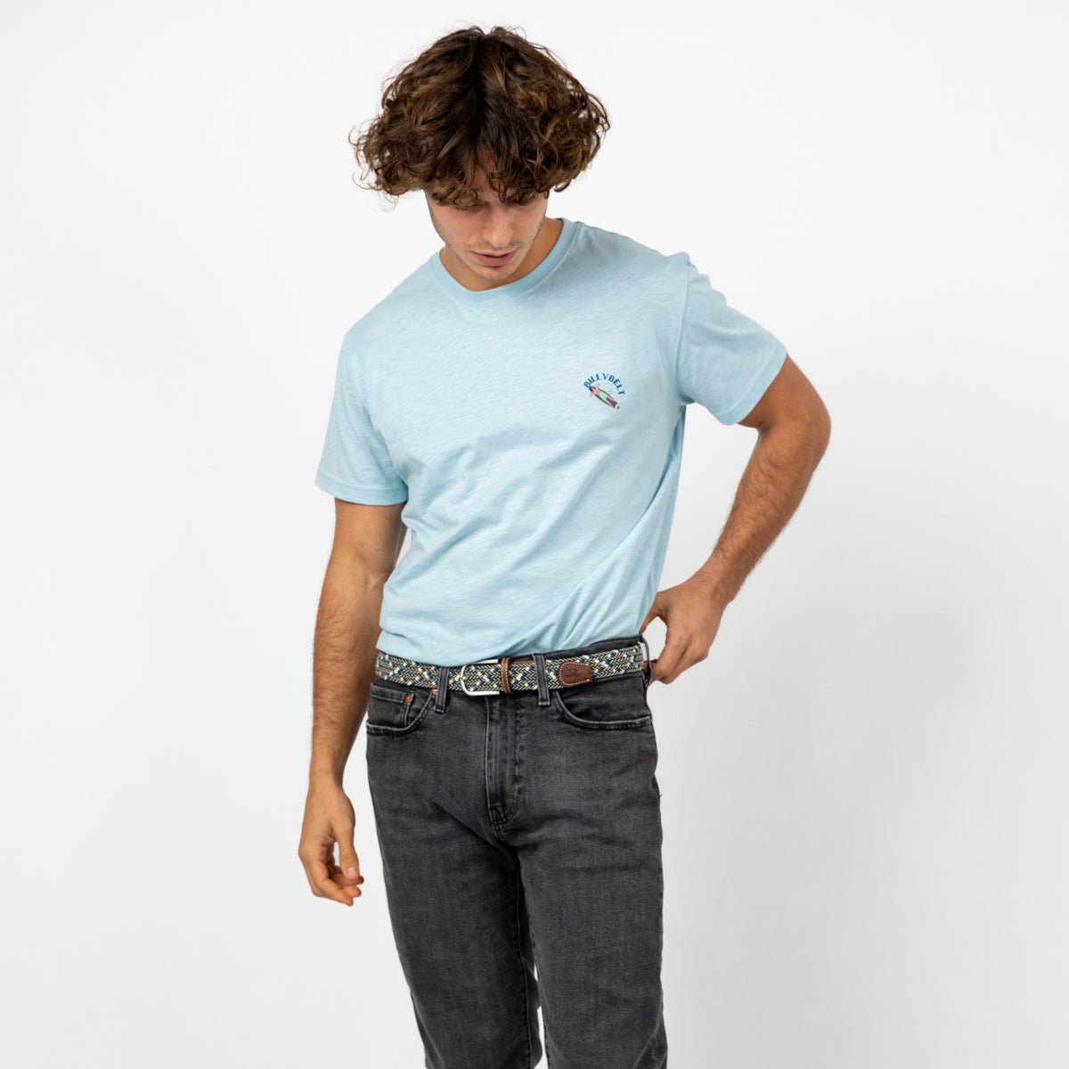 Ceinture tressée élastique MULTICOLORE gris, blanc et bleu, BILLYBELT