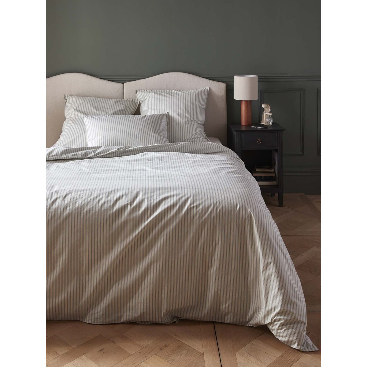 Housse de couette percale de coton "Coutil" rayure bico bleu, CYRILLUS