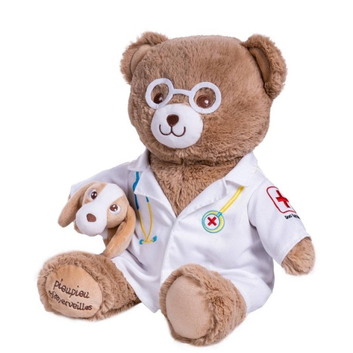 Peluche Ours Vétérinaire - Docteur Gaston - 40 cm brun, PIOUPIOU ET MERVEILLES