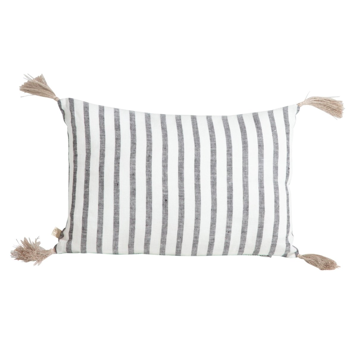 Housse de coussin en lin imprimé, Bahia Rayé rayé noir black/ milk, GABRIELLE PARIS