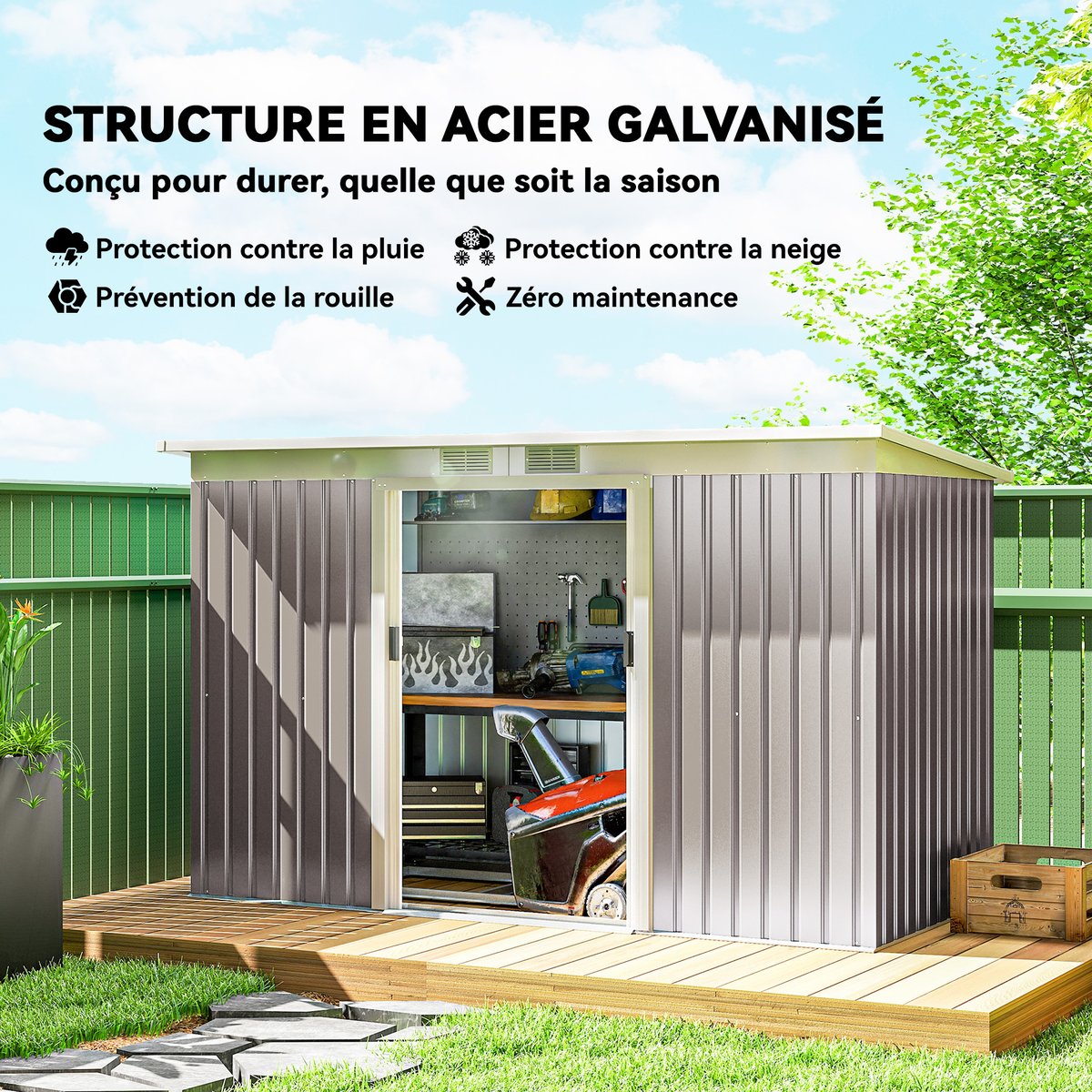 Abri de jardin Acier galvanisé Gris clair gris, OUTSUNNY