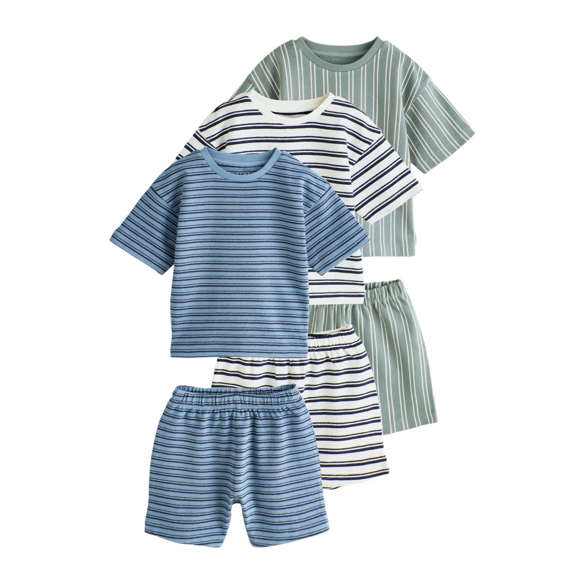 Pyjama short (12 mois à 12 ans), lot de 3 rayures bleues/blanches/grises, NEXT