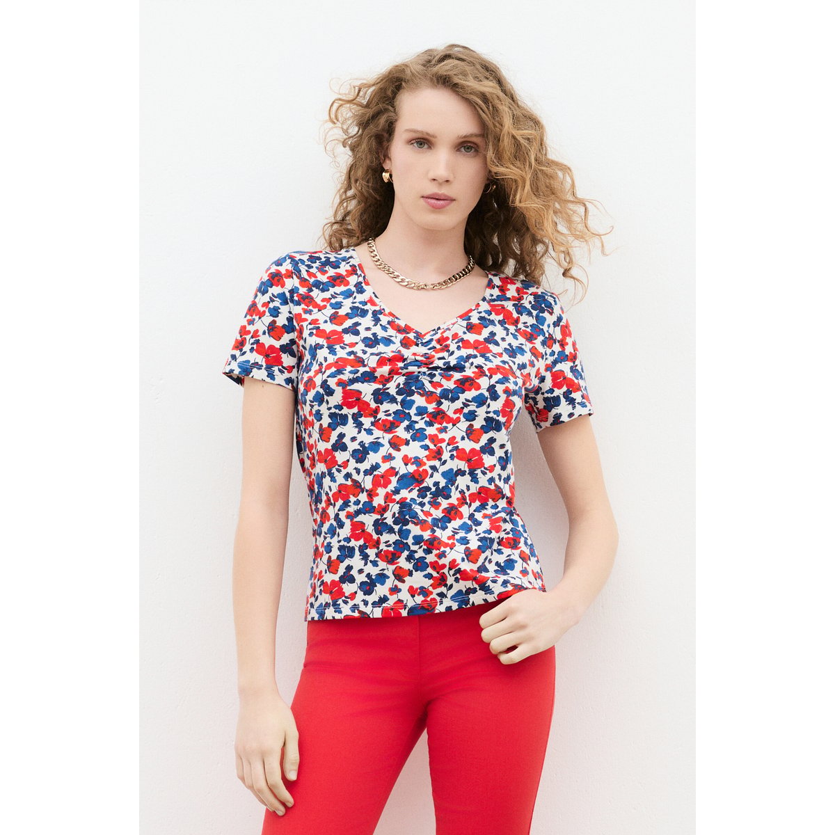 T-shirt droit col v T-SHIRT TKATIA ecru, CAROLL