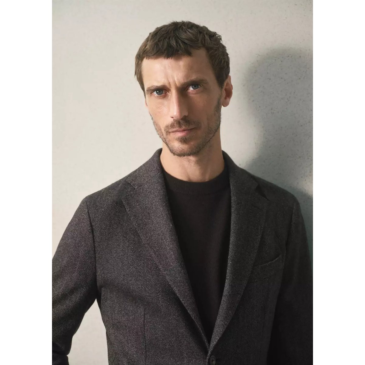 Veste en laine italienne à chevrons, coupe slim fit marron, MANGO MAN