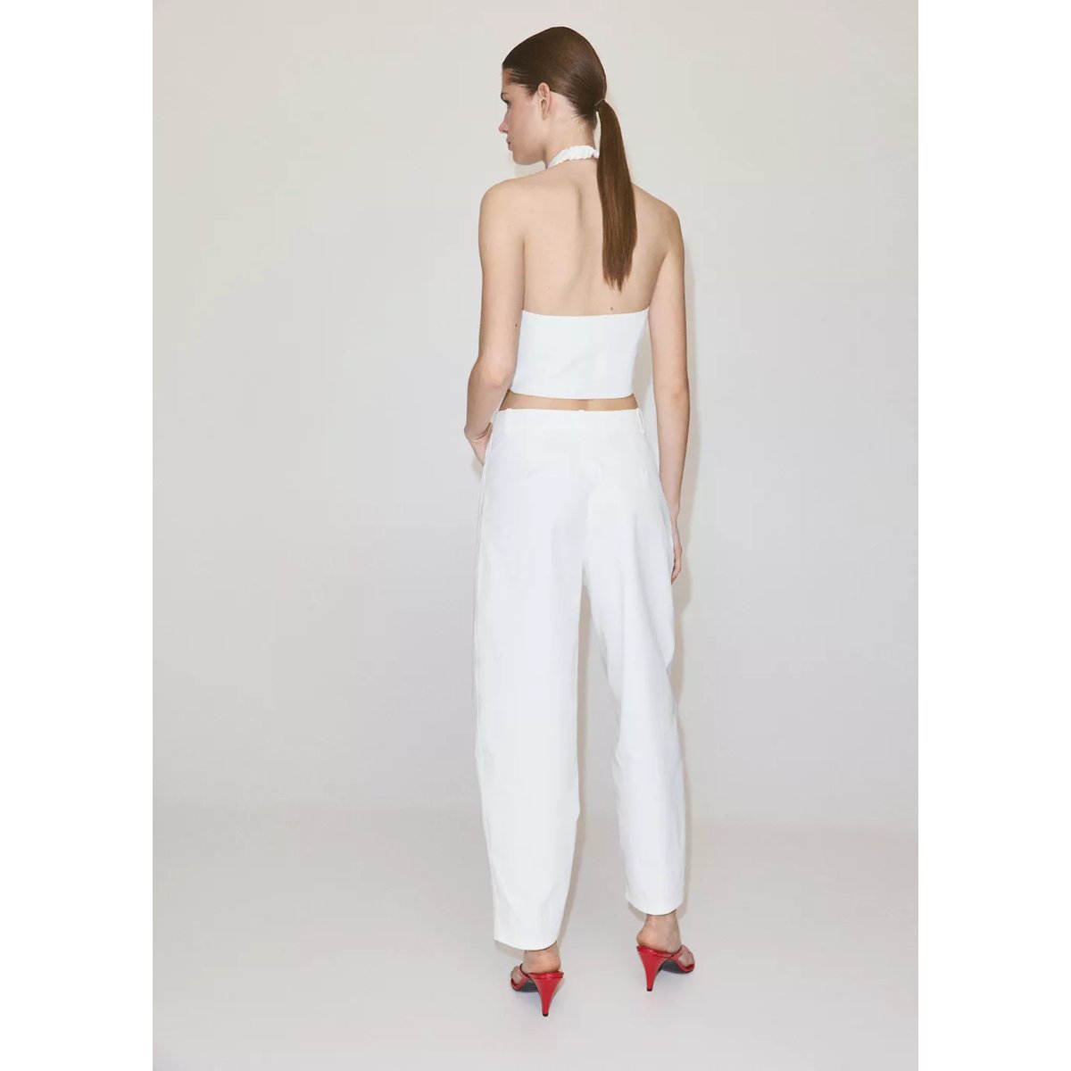 Pantalon ballon taille haute blanc, MANGO