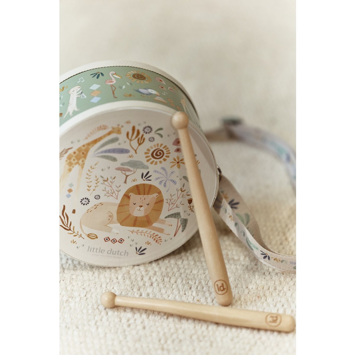 Tambour vert, multicolore, bois, LITTLE DUTCH