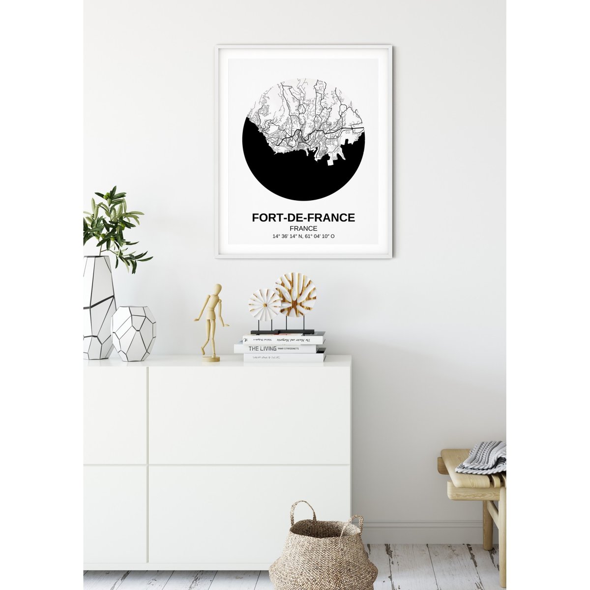 Affiche Carte Fort-de-France blanc, L'AFFICHERIE