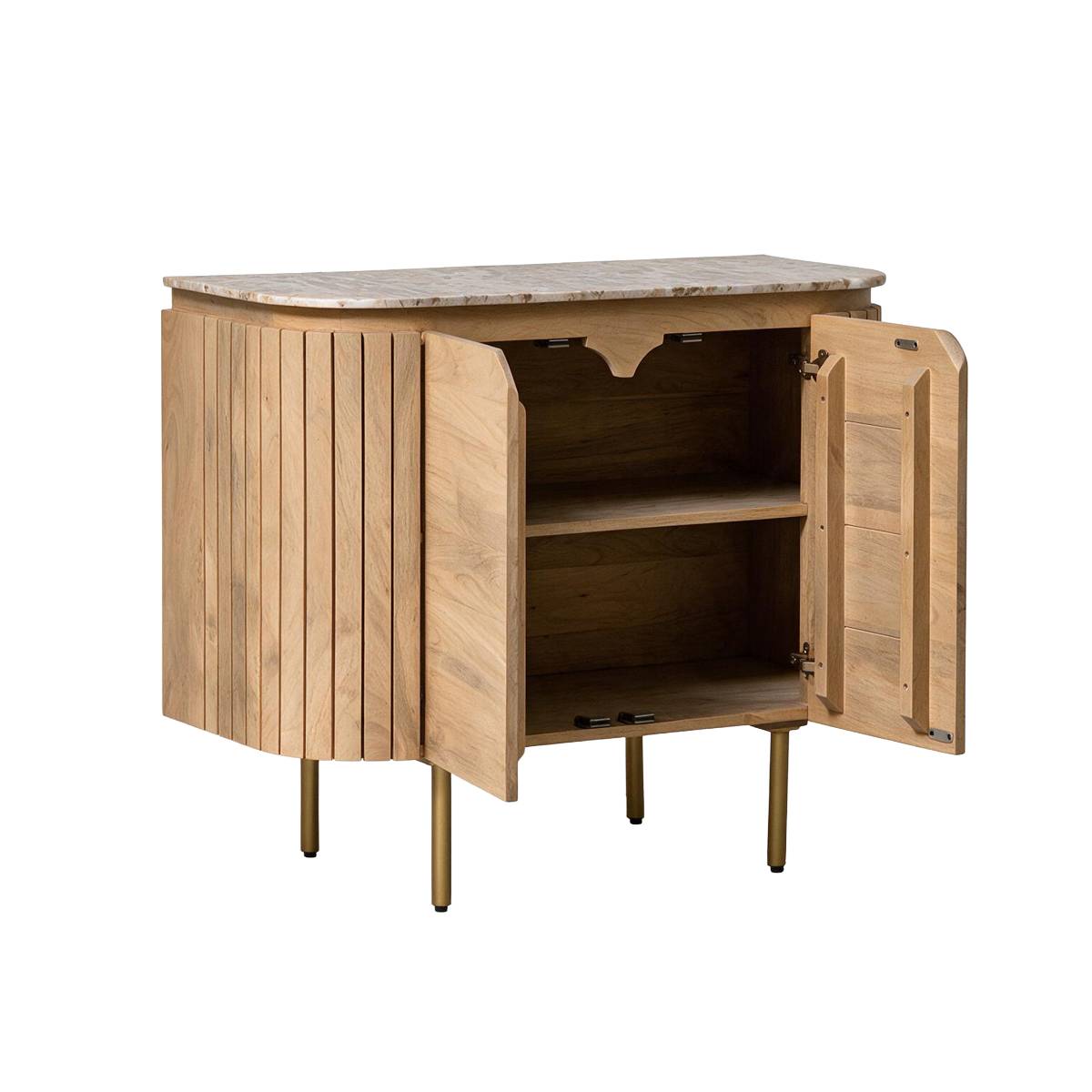 Buffet en marbre et bois de manguier CYRENE bois clair, MADE IN MEUBLES