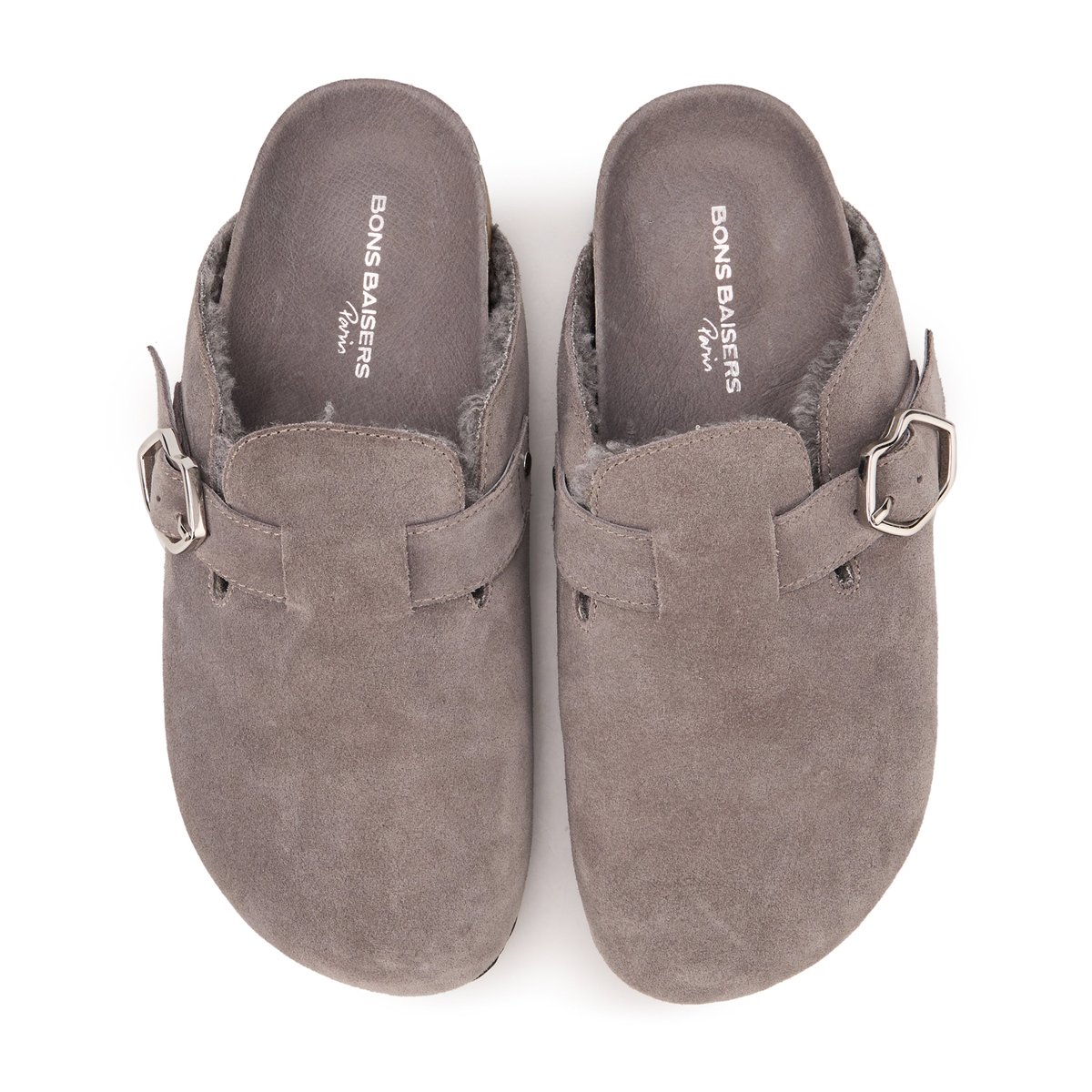 Mules Dakota Cuir Suede gris, BONS BAISERS