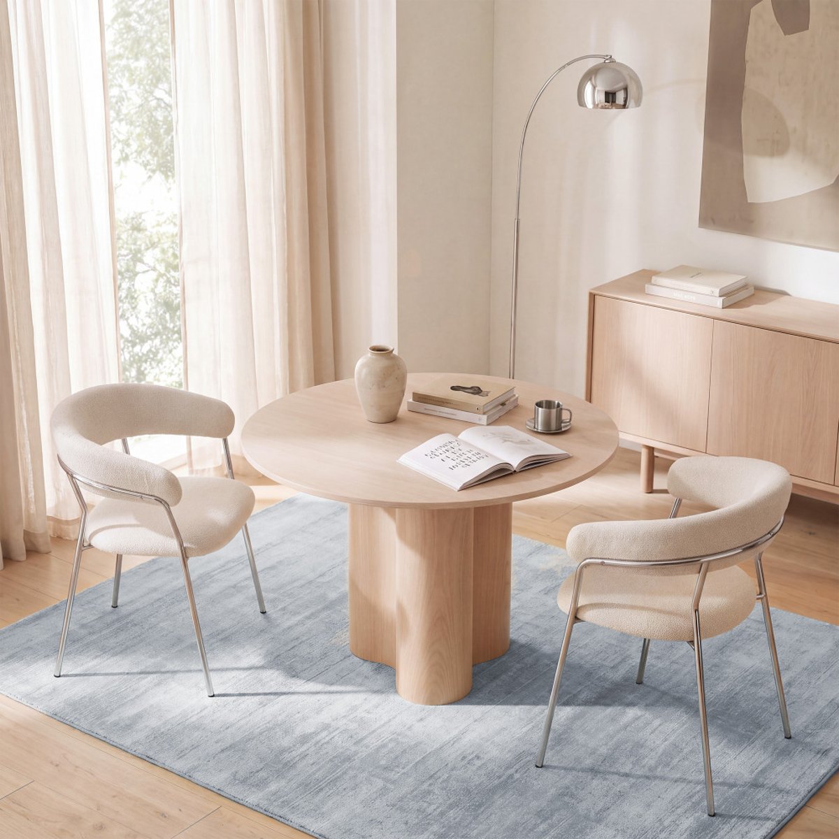 Lot de 2 fauteuils de table en tissu pieds chrome- CELESTY beige, DRAWER
