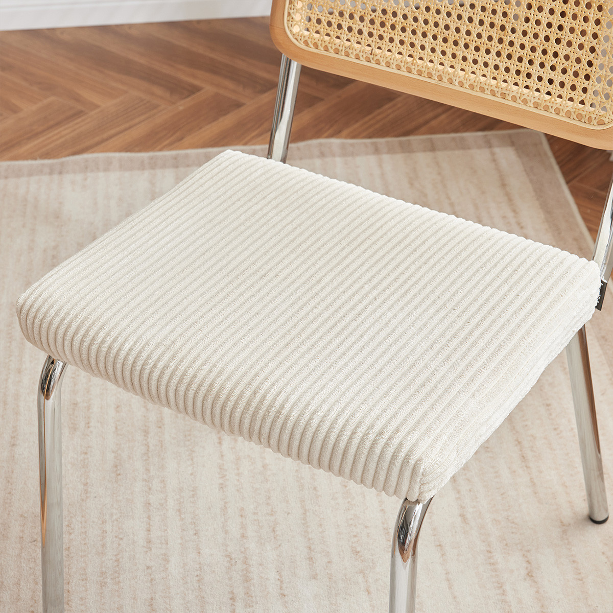 Lot de 2 chaises chromées, cannage et velours côtelé - PAULA beige, HOMIFAB