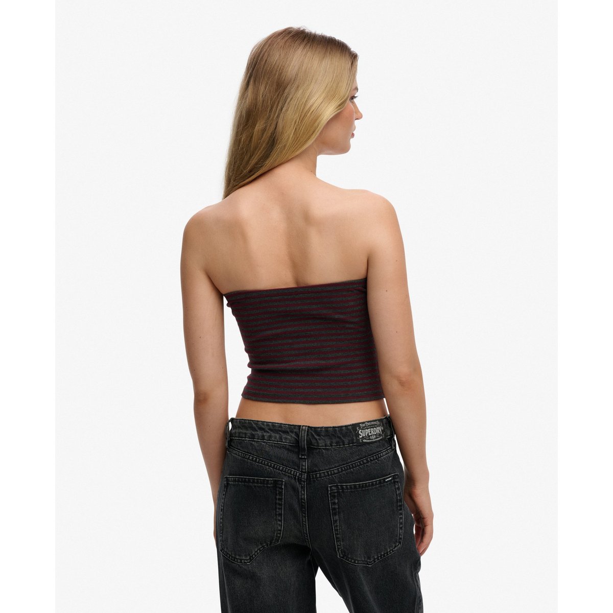 Top Bandeau Athletic Essentials Coupe Ajustée rayé rouge porto, SUPERDRY