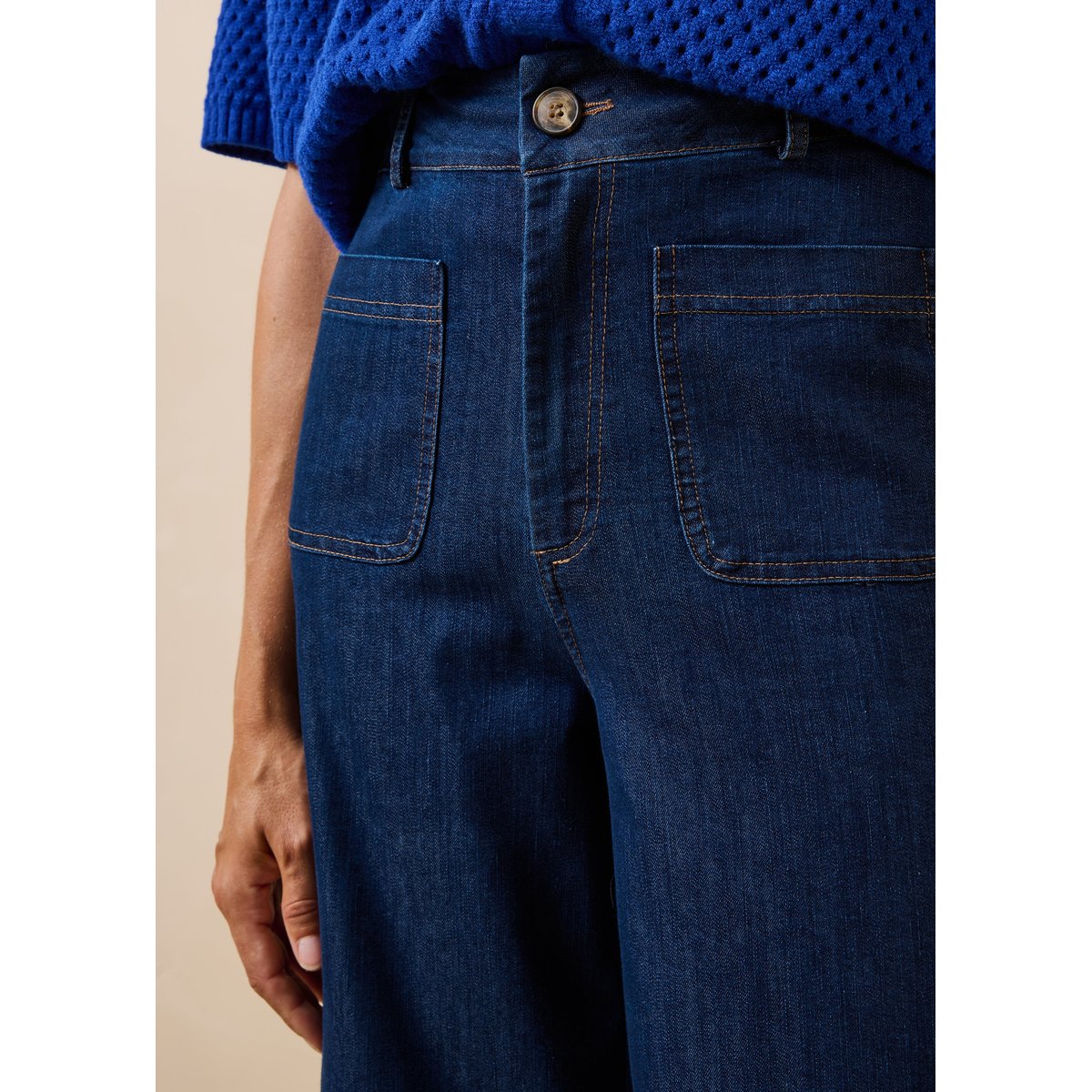 Pantalon cropped large en denim souple brut, LA FEE MARABOUTEE