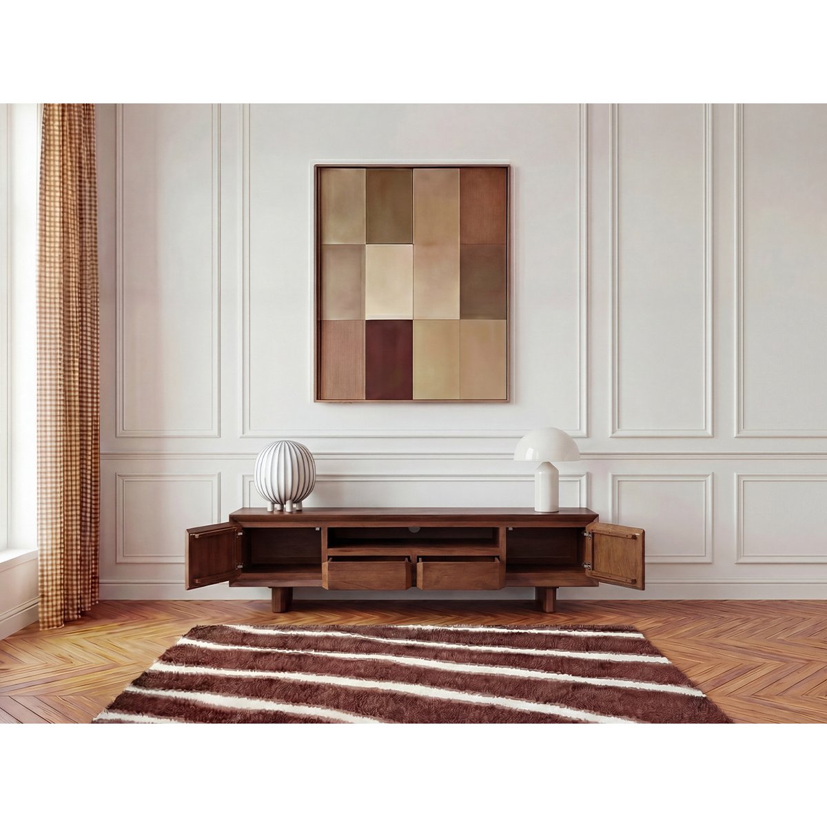 Meuble TV 200 cm bois massif, BELLECOUR marron foncé, BOBOCHIC