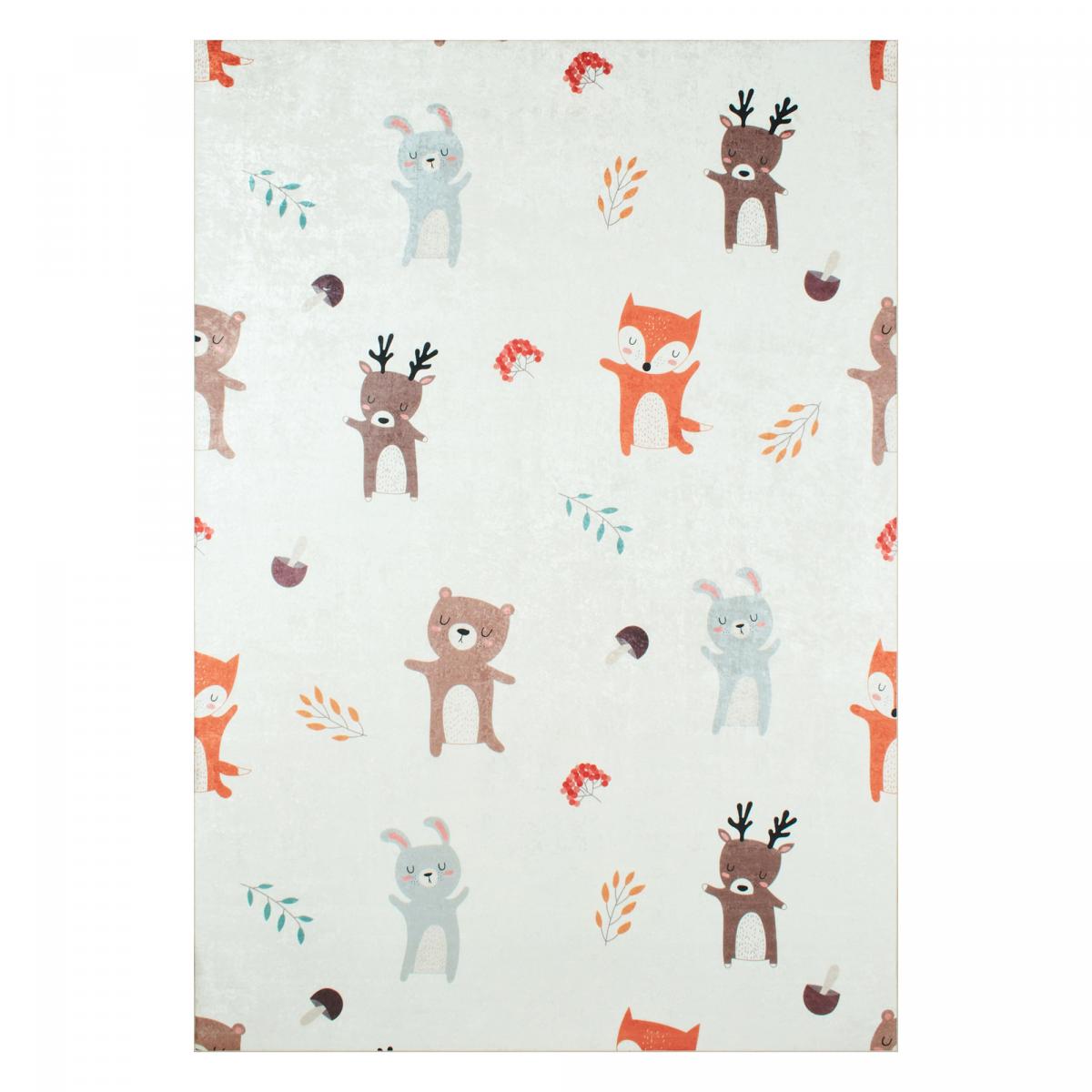 Tapis enfant tissé motif animaux FORET crème, UN AMOUR DE TAPIS