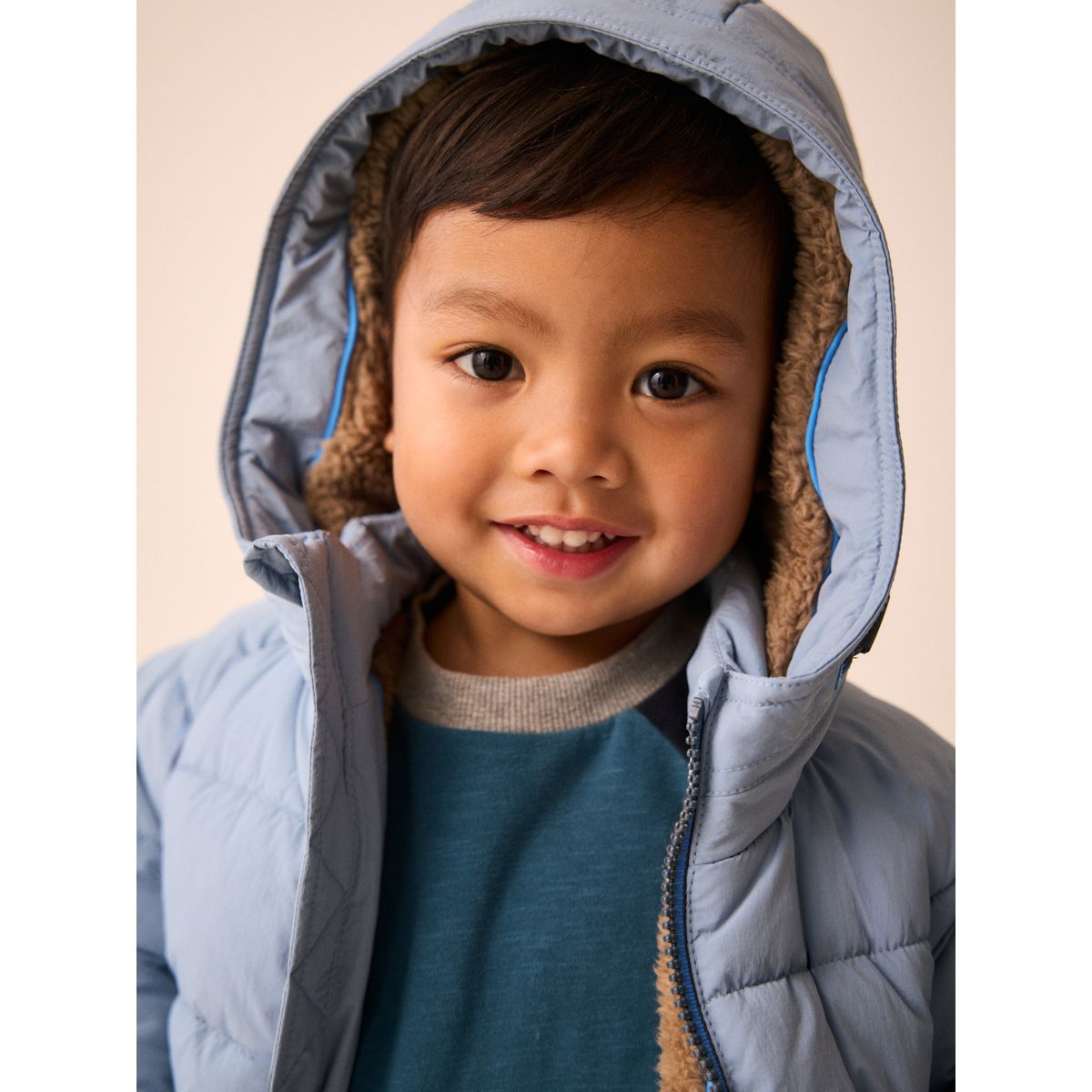 Manteau rembourré à doublure peau lainée bleu clair, NEXT