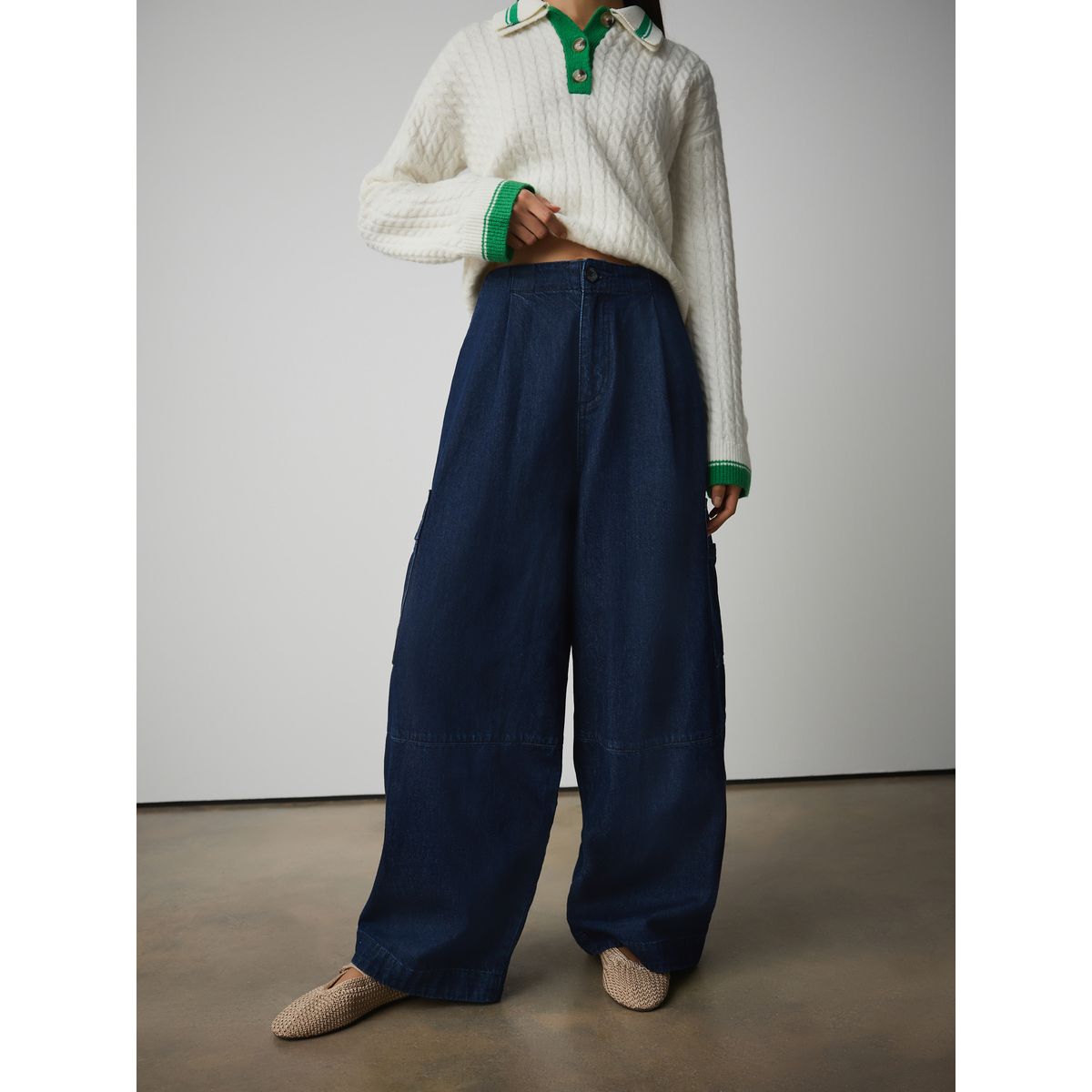 Jean cargo bouffant bleu indigo, NEXT
