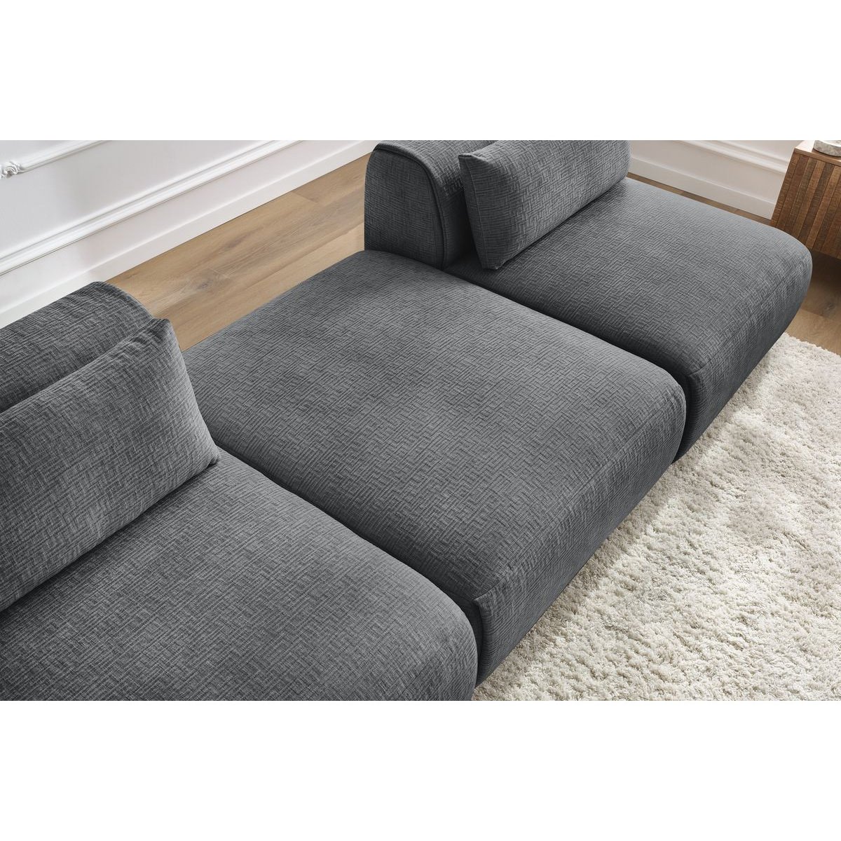 Canapé modulable 3 places en tissu texturé, JEANNE gris foncé, BOBOCHIC