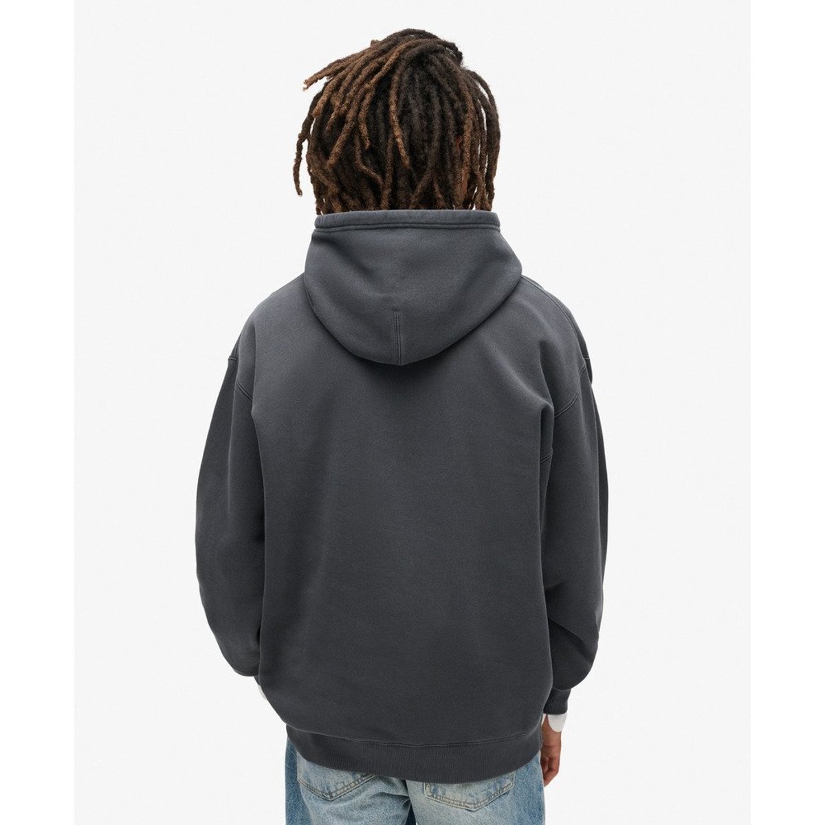 Sweat à capuche ample à motif et micro logo ébène, SUPERDRY