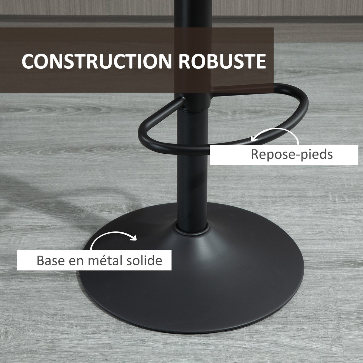 Tabouret de bar Tissu Marron marron et noir, HOMCOM