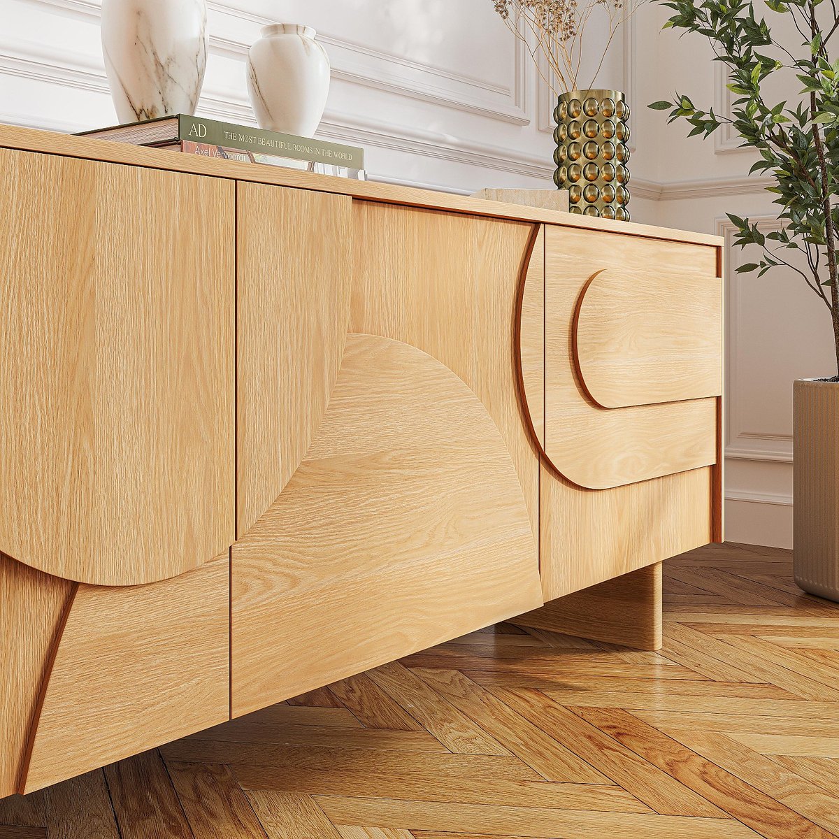 Buffet bas 3 portes en frêne MILORD naturel clair, HABITAT