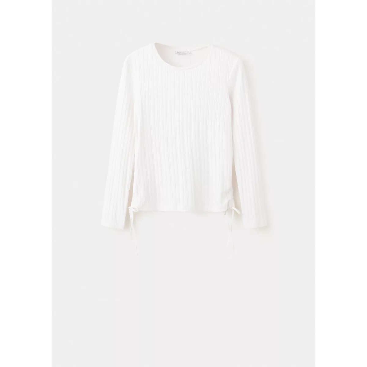 T-shirt côtelé détail froncé blanc cassé, MANGO TEEN